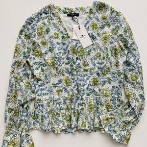 7 For All Mankind Eyelet Floral Peplum Ruffled Top ( M )